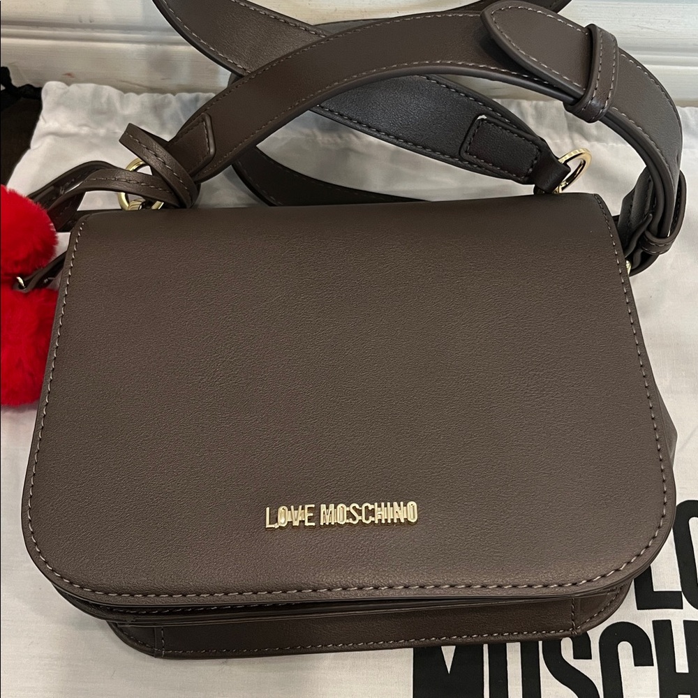 Love Moschino Taupe/Brown Crossbody Bag with Gold Logo - Picture 3 of 14